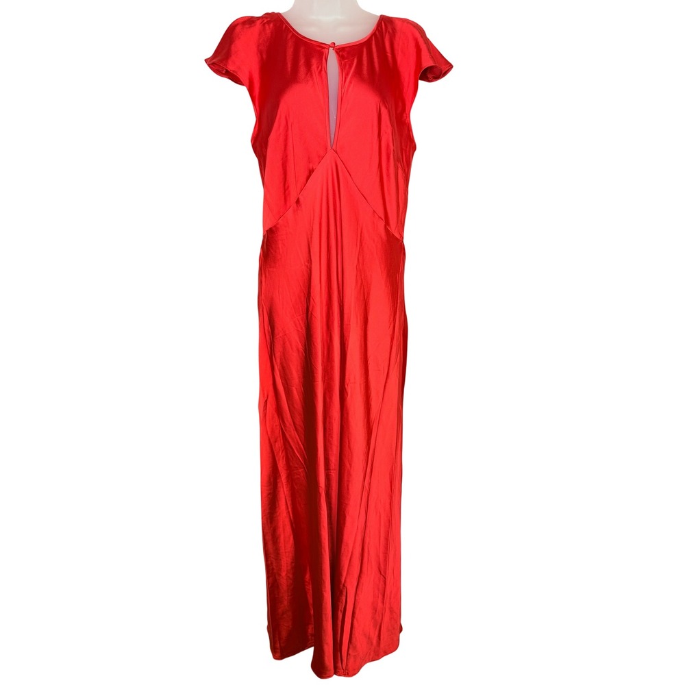 Old Navy Red Satin Maxi Dress Women M Tall Flutter Sleeve V-Neck Keyhole NWT